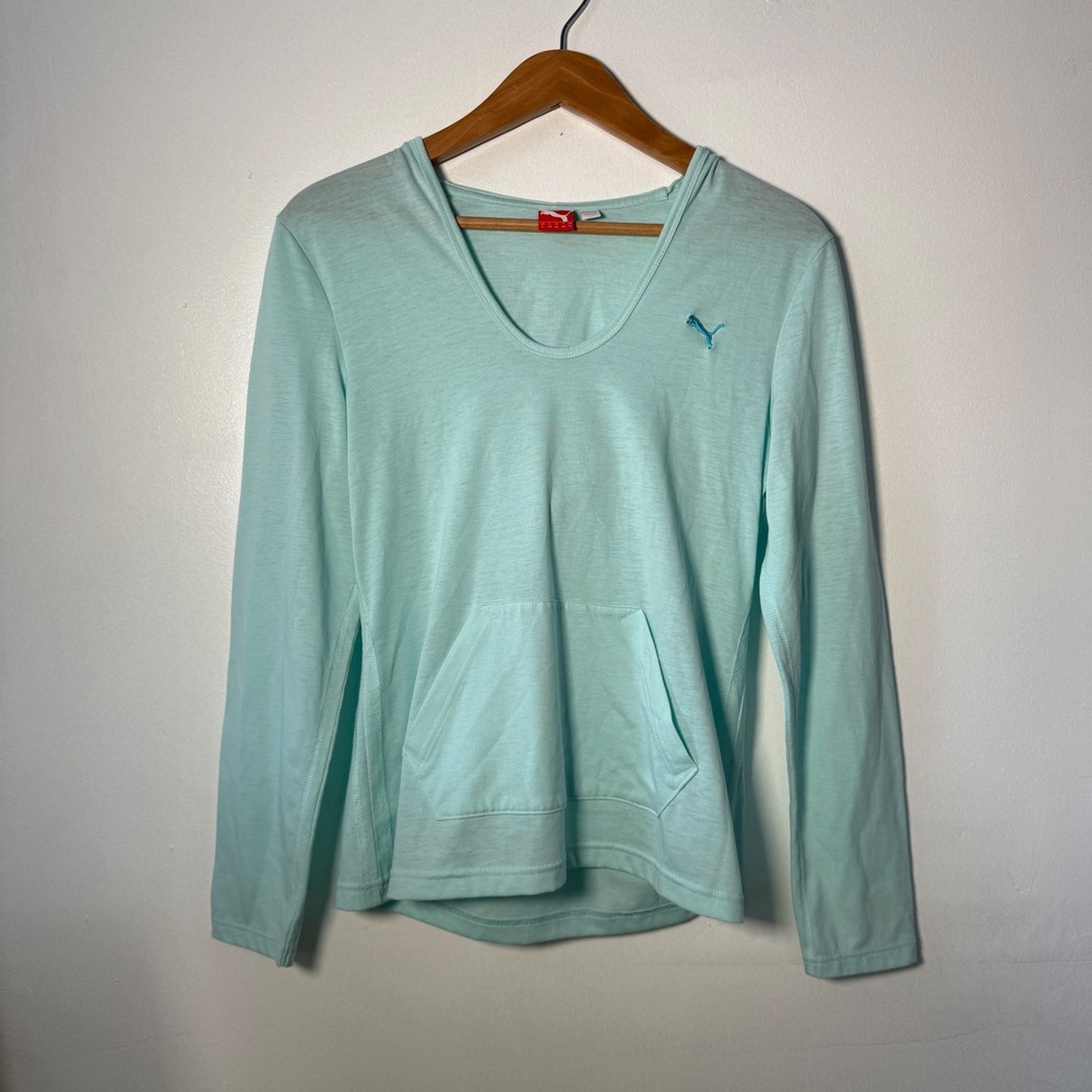 Puma Womens SportLifestyle Mint Green V-Neck Lightweight Hoodie Sweatshirt L